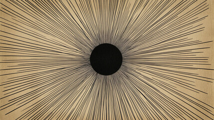 Abstract image with black radial lines radiating outward from a central dark circle, creating a dynamic and energetic visual representation of movement, energy, or focus.