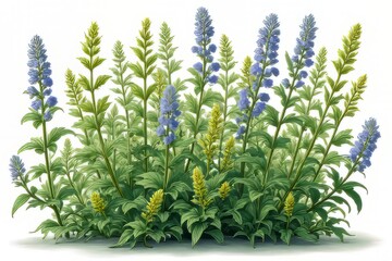 Fototapeta premium Vibrant Illustration of a Colorful Flowering Shrub with Lush Foliage
