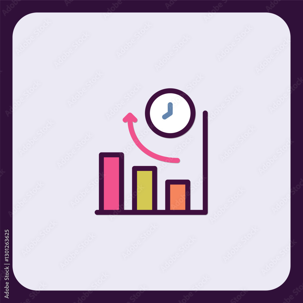 Poster growth analytics symbol with rising graph and timer management design