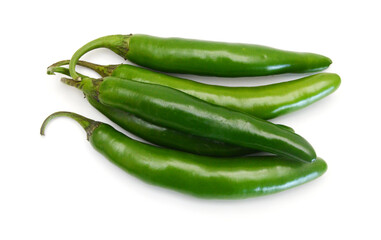 fresh green cut chili pepper pieces on a white background