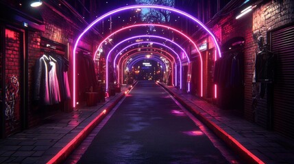 Fototapeta premium Neon City Alleyway Night Cyberpunk Street Scene