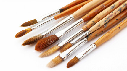 Fototapeta premium A set of paintbrushes on an isolated white background, object focused, png, stock image, hd quality