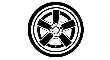 Fototapeta premium Simple Black and White Car Wheel Illustration