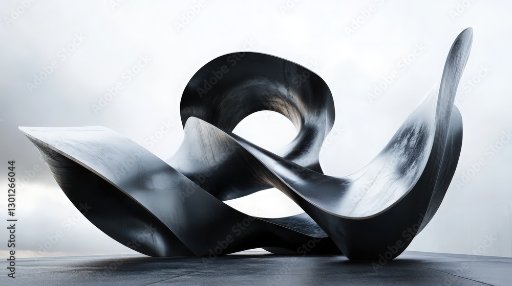 Poster modern abstract metal sculpture with fluid lines and dynamic structure