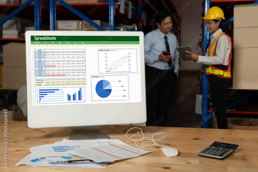 Poster spreadsheet document information financial startup concept. data and graphs in spreadsheet documents
