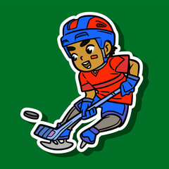 Hockey Player Cartoon Sticker Illustration