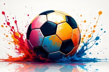 Naklejka premium Colorful Soccer Ball Splash Art Design