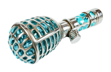 Sparkling microphone with turquoise gems for entertainment and performance, perfect for special events and themed parties, cut out