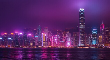 Vibrant Purple Hong Kong Skyline at Night