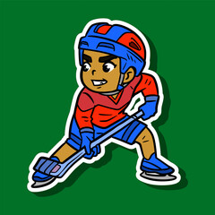Fototapeta premium Hockey Player Cartoon Sticker Illustration