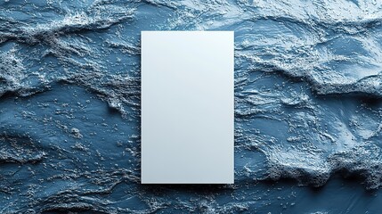 An empty white vertical rectangle A4 poster, business card, or flyer mockup with an overlay of water texture, shadow, and light caustic effect on a trendy dark blue cool background.