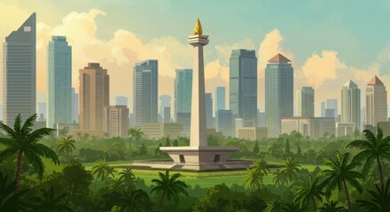 Jakarta Skyline with Monas Monument
