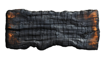Burnt wooden board, isolated on transparent background. PNG