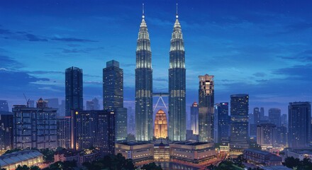 Fototapeta premium Kuala Lumpur Skyline in Sapphire Blue