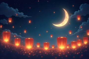 Ramadan Moonlit Dreams: Floating Lanterns Under a Starry Night