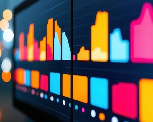 Obraz premium Dynamic visualization of data trends on a large computer screen, marketing research, digital analytics tools