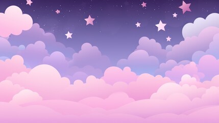 Fantasy cloudscape with pastel tones and star accents against purple sky