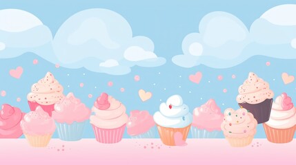 Cupcakes and Clouds Seamless Pattern Background for Kids Celebration Event