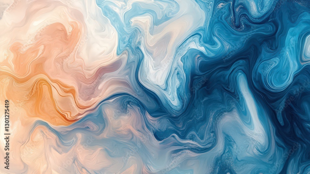 Poster fluid interplay of cerulean and peach hues in a dynamic abstract design