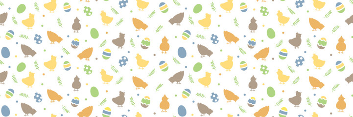 Easter seamless pattern eggs, and chicken.Easter wallpaper. Vector illustration