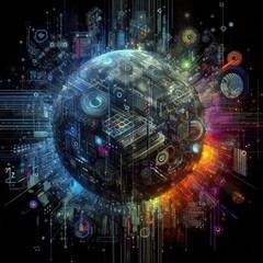 Obraz premium Cyberpunk Metaverse Interfaces