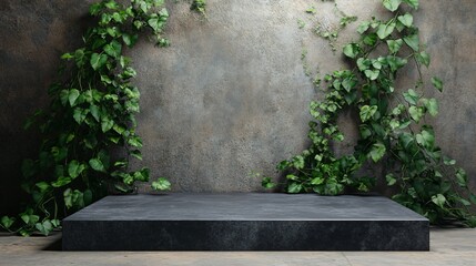Elegant Dark Stone Podium Stage for Showcasing Products | Professional Product Display Stand in Black Stone Setting