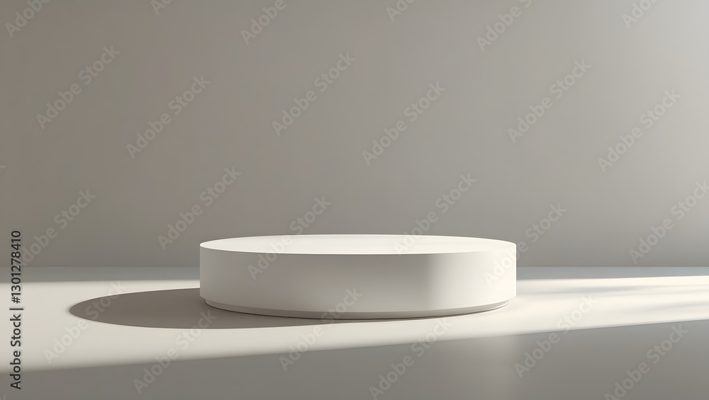 Poster minimalist podium for display: a minimalist podium stands in a softly lit space, casting subtle shad