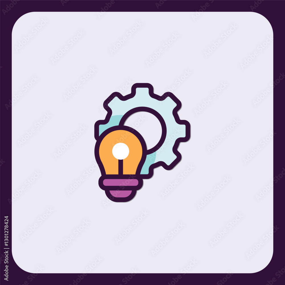 Poster conceptual icon of a lightbulb and cogwheel representing innovation