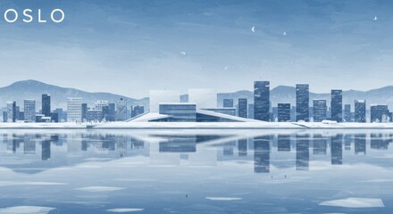 Obraz premium Oslo Opera House and Fjords Skyline in Icy Blue