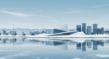 Oslo Skyline in Icy Blue: Opera House and Fjords