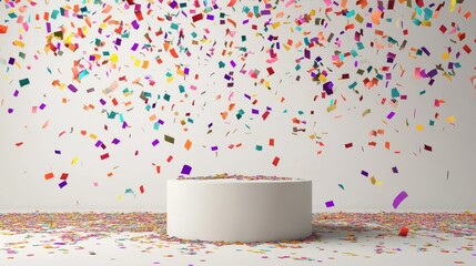 Festive Celebration Confetti Background with White Podium - Celebrate success, joy, and achievement with this vibrant . It symbolizes festivity, celebration, accomplishment