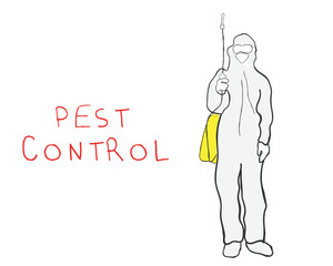 Hand drawn line art vector of a handyman. Pest Control Services poster.Hand drawn line art vector of a Professional Pest Control Exterminator. Pest Control service handyman working to remove cockroach