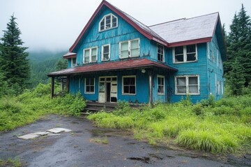 A haunted, abandoned town where thick fog and acid rain constantly fall due to climate disaster
