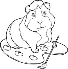 Guinea pig Painter Paint brush Painting Animal Vector Graphic Art Illustration