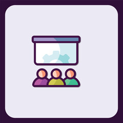 Team at Conference Meeting, Presentation on Screen Icon Vector Style