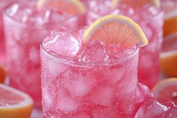 A clear glass filled with ice and a slice of lemon, perfect for a refreshing drink