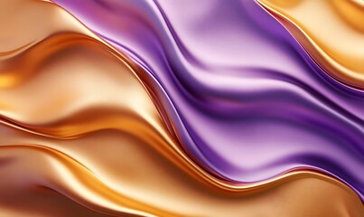 Naklejka premium Luxurious golden and purple satin waves abstract fluid background