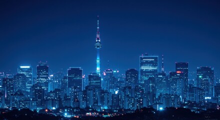 Seoul Skyline at Night with N Seoul Tower