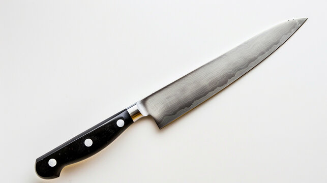 A chef's knife on an isolated white background, object focused, png, stock image, hd quality,