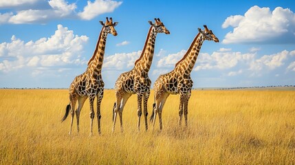 Fototapeta premium Majestic Group of Giraffes Roaming African Savannah - Wildlife Photography