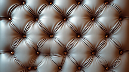 Fototapeta premium Close Up of Beige Leather Upholstery with Button Tufting Detailing a Classic Decorative Surface in an Elegant Luxurious Brown Tone