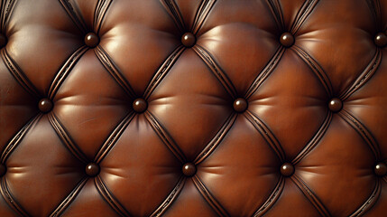 Fototapeta premium Detailed Brown Leather Upholstery with Diamond Tufted Pattern and Dark Buttons Classic Elegant Design for Furniture or Backgrounds