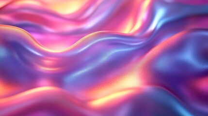 Obraz premium Blurred abstract trendy rainbow holographic banner background in 80s style with a textile texture in violet, pink, and mint soft pastel colors.