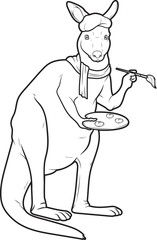 Kangaroo Painter Paint brush Painting Animal Vector Graphic Art Illustration