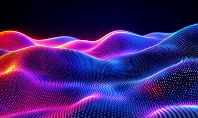 Neon wave digital landscape, abstract background, futuristic design