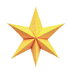 Fototapeta premium Bright yellow origami star as a festive decoration for holiday celebrations and joyful occasions, cut out