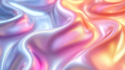 Obraz premium Blurred closeup of ethereal pastel neon cream, pink, mint, yellow, purple, lavender holographic metallic foil background. Abstract modern, futuristic, festive dreamlike backdrop.