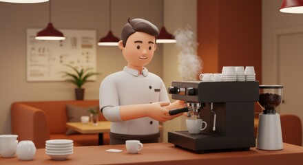 Barista Preparing Steaming Coffee