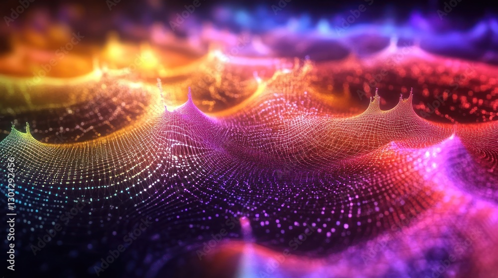 Aufkleber Abstract Gradient Mesh Network of Connected Dots in Colorful Wavy Pattern