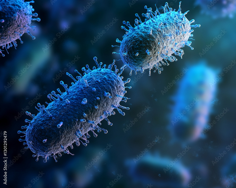 Aufkleber close-up of bacteria under a microscope, showing detailed, isolated bacterial cells with visible sur